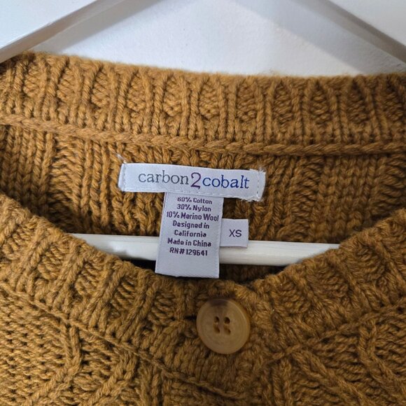 Carbon2Cobalt Women's Size XS Spiced Cable Knit Henley Sweater Dijon Brown - Picture 5 of 10